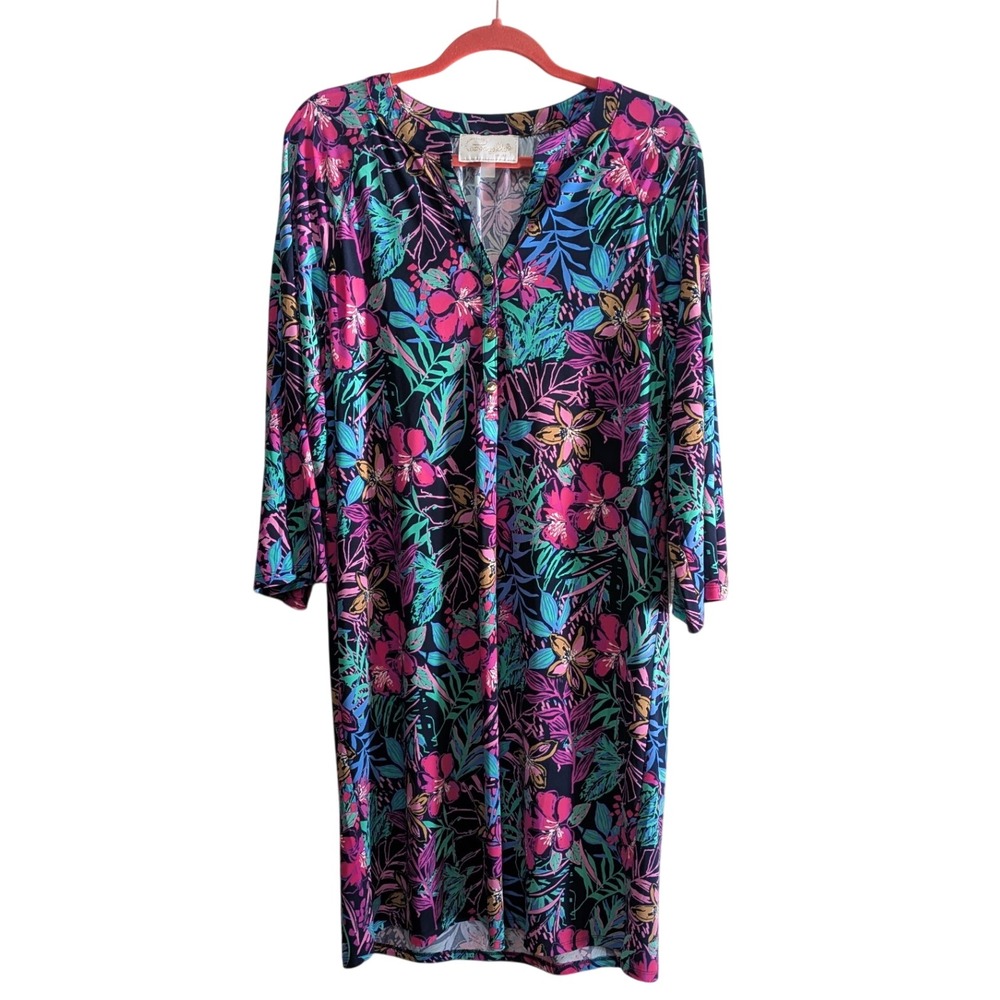 Pappagallo Womens Tropical Floral Shift Dress Size L Resort Vacation‎ Cruise